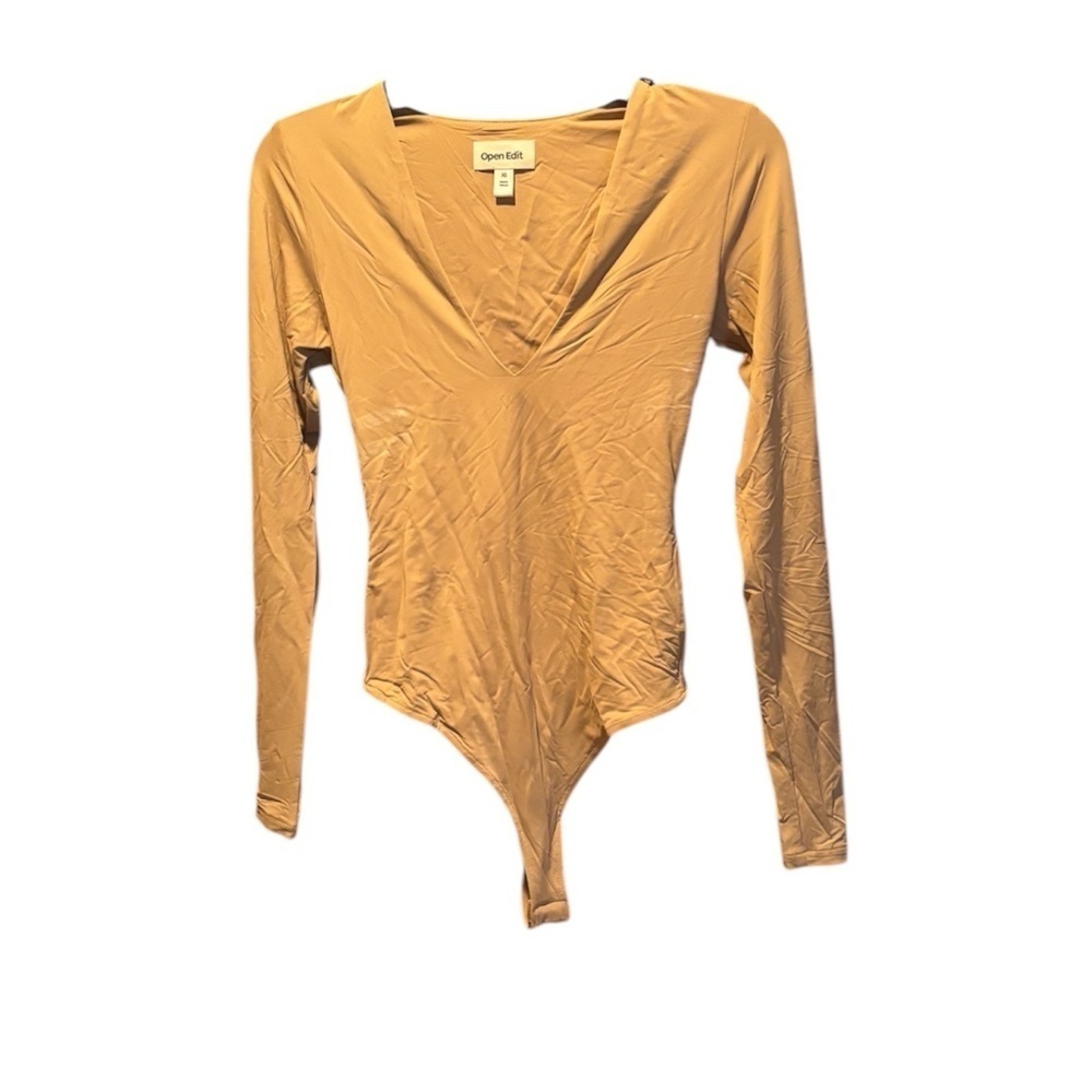 Nordstrom Open Edit Smooth Edit V-neck Bodysuit in Tan Cartouche XS NWT